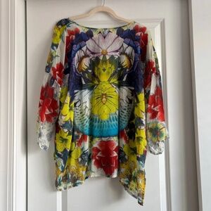 Johnny Was Women’s EUC Colorful Tunic Blouse Abstract Artsy Sz M
